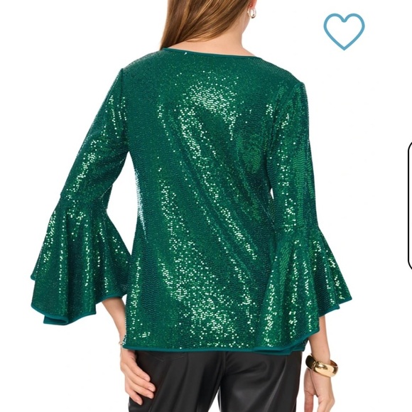Emerald Green Sequin Ruffled Blouse - Picture 8 of 8